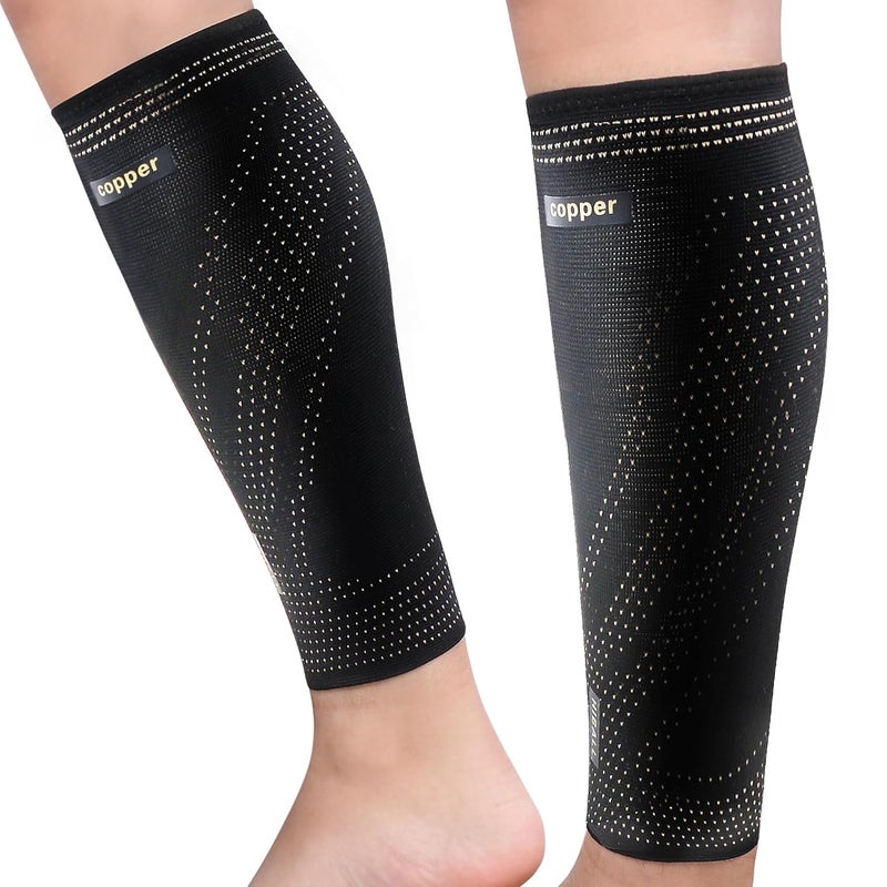 Hiball Copper Calf Compression Sleeves for Men & Women, Lower Leg Support Braces, Footless Graduated Compression Socks for Varicose Veins, Shin Splint, Lymphedema, Calf Pain Relief, Running (1 Pair) - Image 1